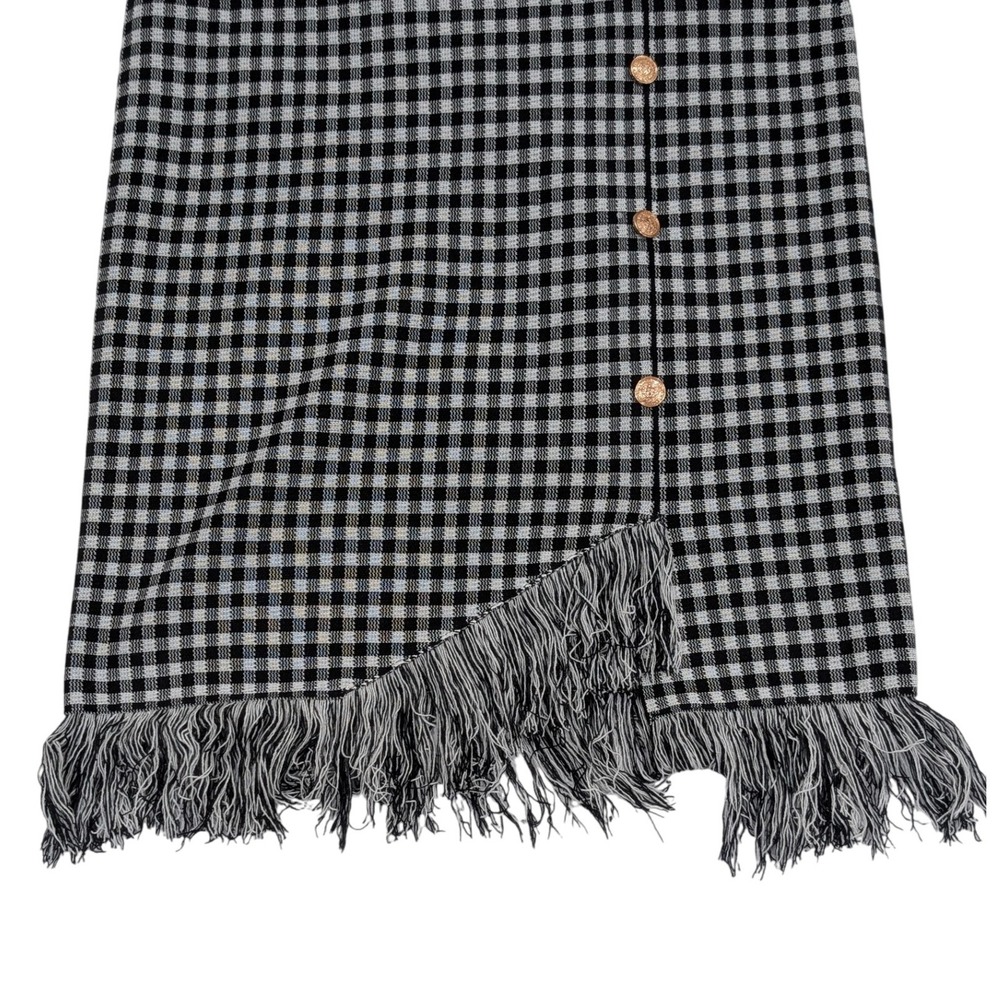 Nanette Lepore NWT Black White Gingham Asymetrical Fringe Hem Festival Skirt L - Picture 7 of 12